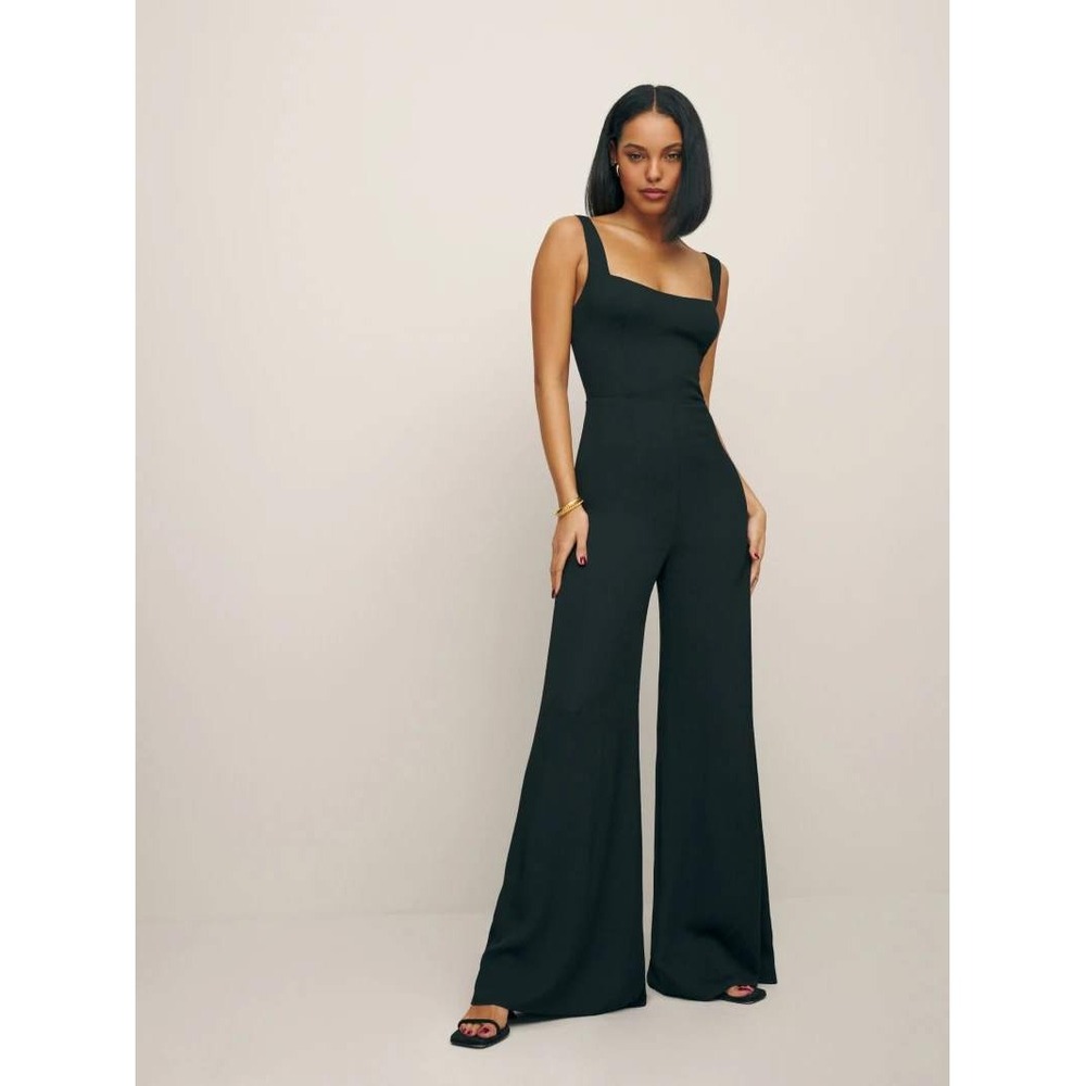 Reformation Black Square-Neck Wide-Leg Jumpsuit